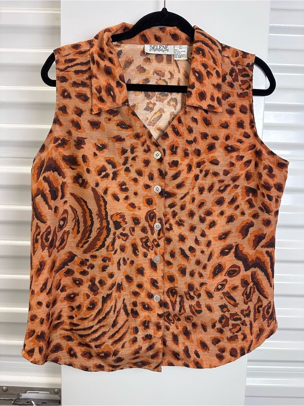 Selene Sport Orange Leopard Print Sleeveless Button-Front Camisole
